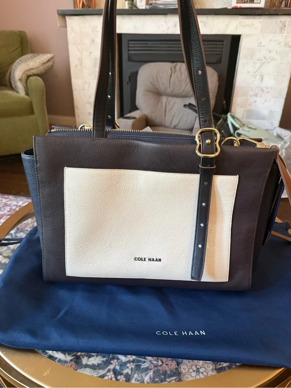 Cole Haan three-Tone Leather Tote - Brown & White